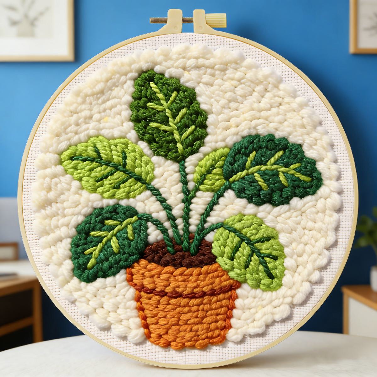 Sewing Textile Art - ชุดปักลายใบไม้ขนาด 20x20 ซม./7.87 นิ้ว พร้อมเข็มปัก ชุดอุปกรณ์ปักลายถัก