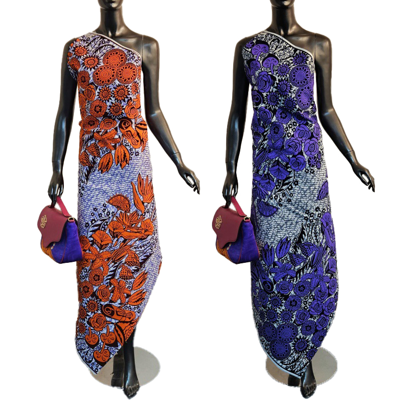 Sewing Batik - ผ้าฝ้ายลายแอฟริกันยาว 6 หลา ลายดอกไม้สีส้ม สำหรับตัดเย็บชุด ผ้าคลุมโซฟา