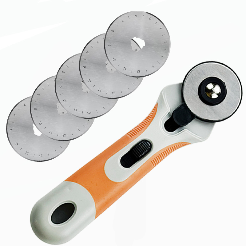 Rotary Cutter Fabric - เครื่องตัดผ้าแบบโรตารี่ขนาด 45 มม., มีดตัดผ้าแบบลูกกลิ้ง, ด้ามจับพลาสติกกันลื่น, ระบบล็อกใบมีดเพื่อความปลอดภัย,
