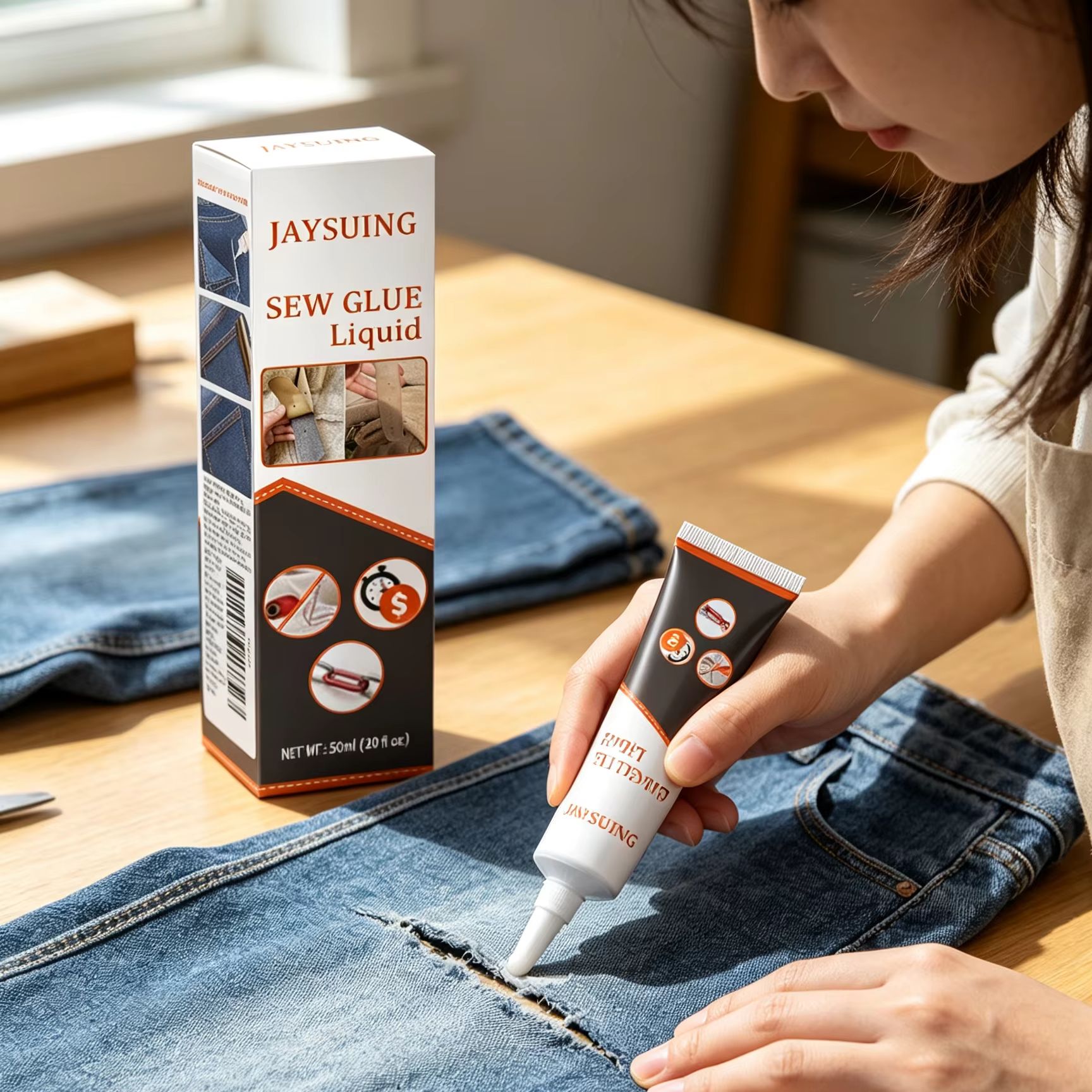 Sewing Repair - กาวซ่อมเสื้อผ้า Jaysuing แห้งเร็ว ใส ซักได้ ใช้กับผ้าและหนัง