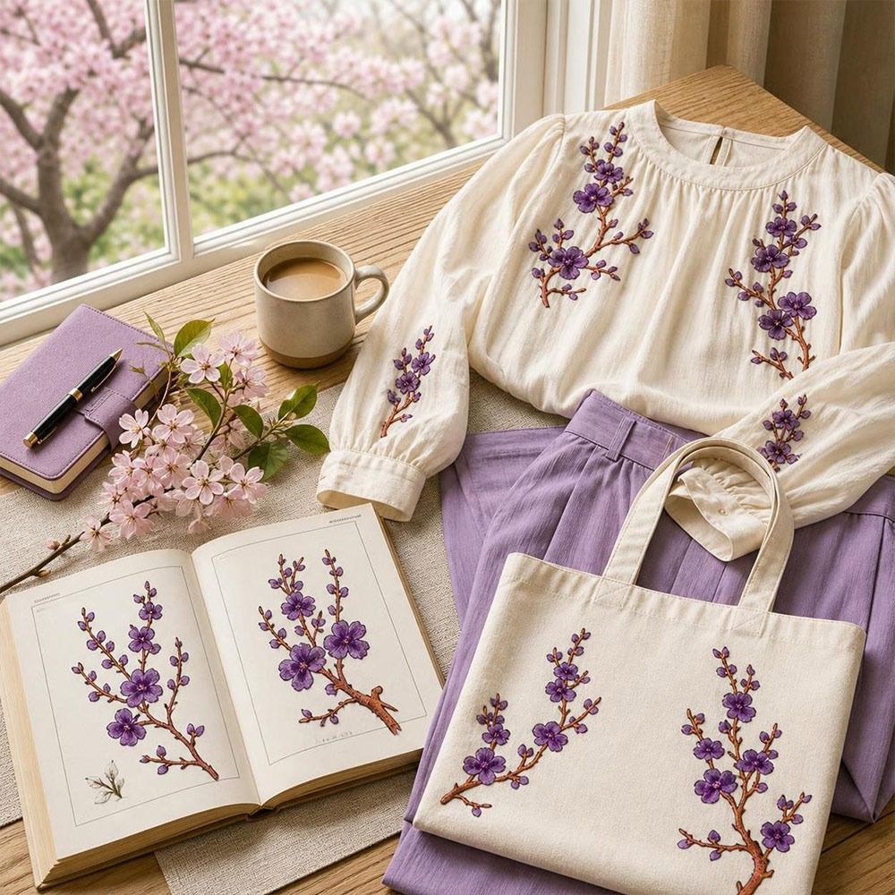 Sewing And Textile - แพทช์ลายดอกซากุระ DIY สำหรับรีดติดและเย็บติด พร้อมกาวร้อนละลาย แพทช์ปักลายดอกไม้ กิ่งไม้