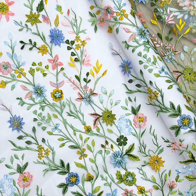 ผ้าลูกไม้ตาข่ายปักลายดอกไม้และ - Sewing And Textile บทวิจารณ์และราคา