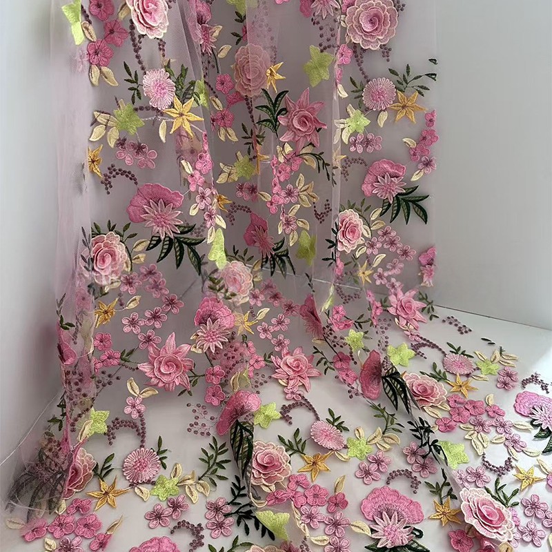 ผ้าตาข่ายลูกไม้ปักลายดอกไม้ 3  - Sewing And Textile บทวิจารณ์และราคา