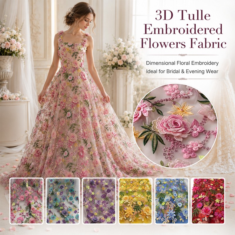 ผ้าตาข่ายลูกไม้ปักลายดอกไม้ 3  - Sewing And Textile บทวิจารณ์และราคา