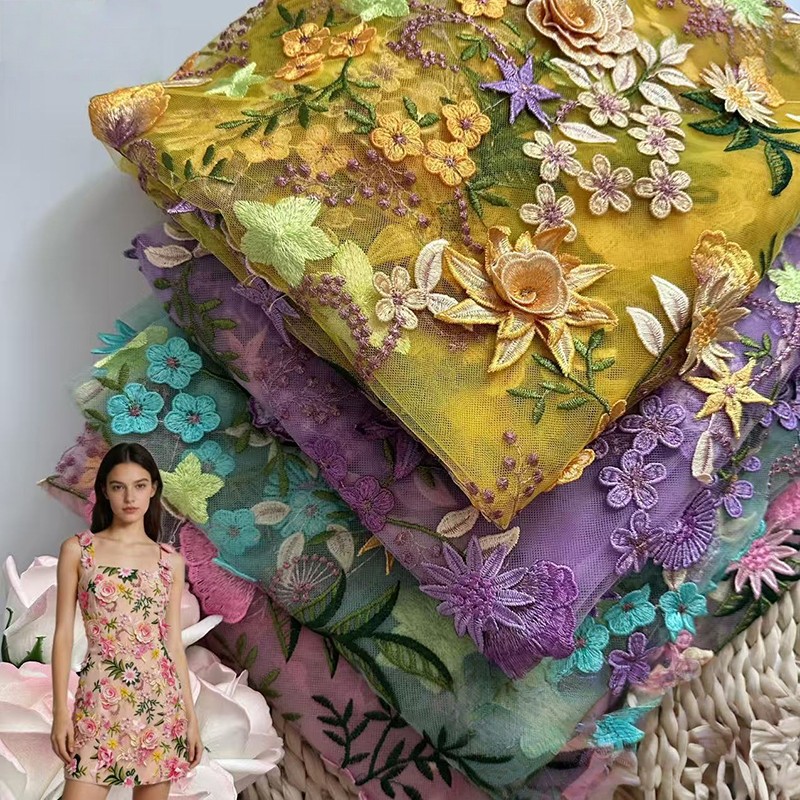 ผ้าตาข่ายลูกไม้ปักลายดอกไม้ 3  - Sewing And Textile บทวิจารณ์และราคา
